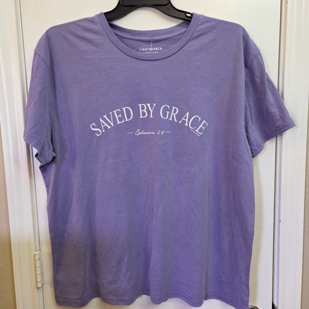 LightSource Saved By Grace Ephesians 2:8 Boxy Graphic Tee Purple Large NEW